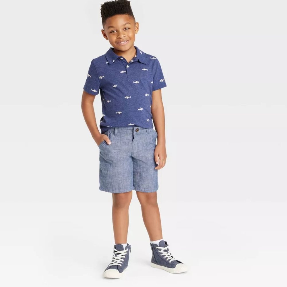 Cat & Jack - Boys' Flat Front 'Above The Knee' Chambray Shorts Size 7